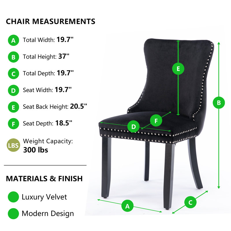Black Velvet Upholstered Dining Chairs with Nailhead Trim, Set of 6