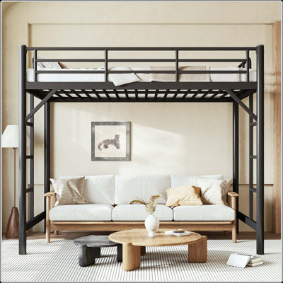 Lit mezzanine simple en métal avec garde-corps et double échelle
