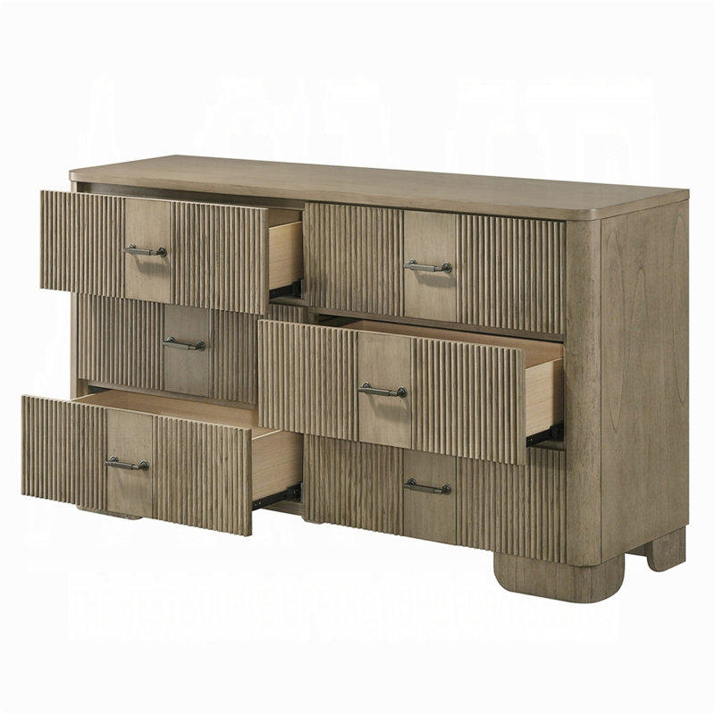 Commode de style rustique 1Pc avec 6 tiroirs de rangement en bois de chêne antique
