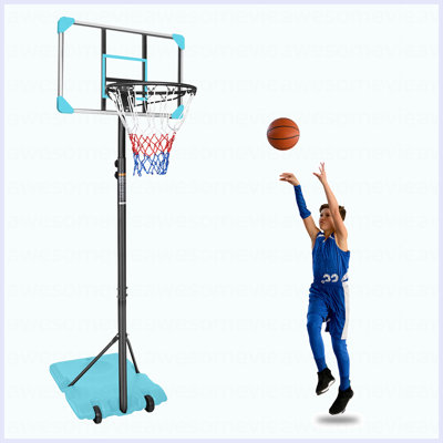 Portable Basketball Goal System With Stable Base And Wheels, Use For Indoor Outdoor Teenagers Youth Height Adjustable 5.6 To 7Ft Basketball Hoop 28 In