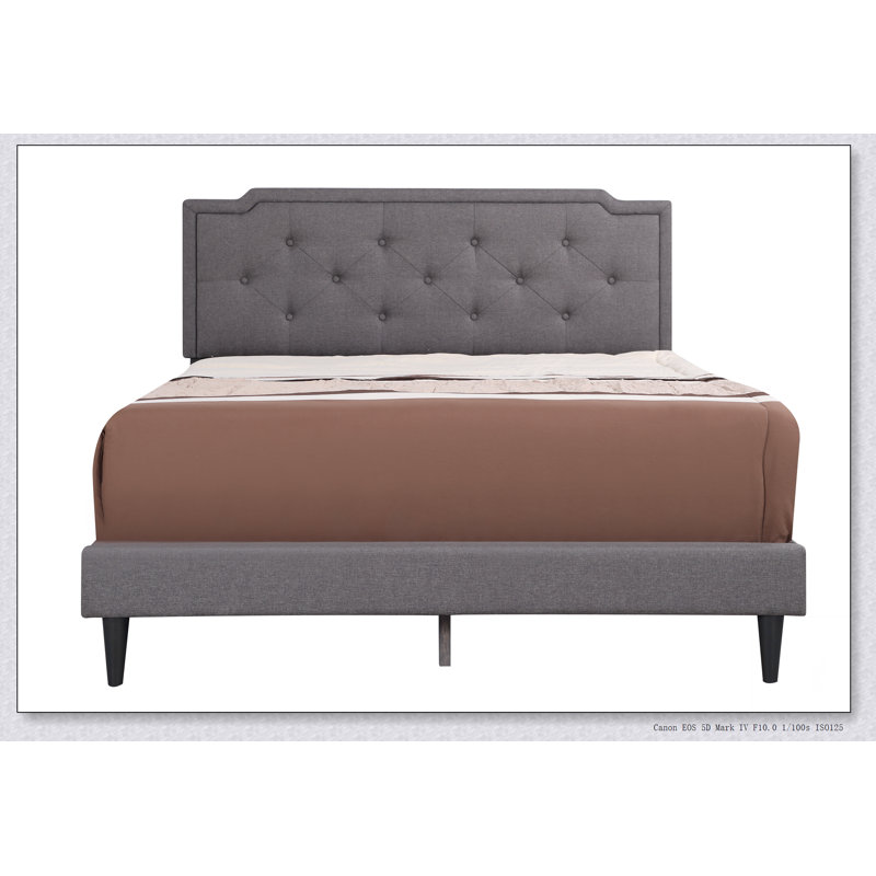 Structure de lit rembourrée avec tête de lit capitonnée à boutons, Gris, Grand