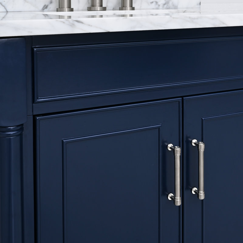Navy Blue Single Bathroom Vanity with Marble Top
