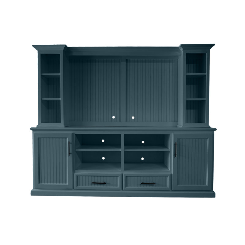 Crédence en bois massif deux pièces, Bleu fumée, 76" H x 92.5" W x 12.75" D
