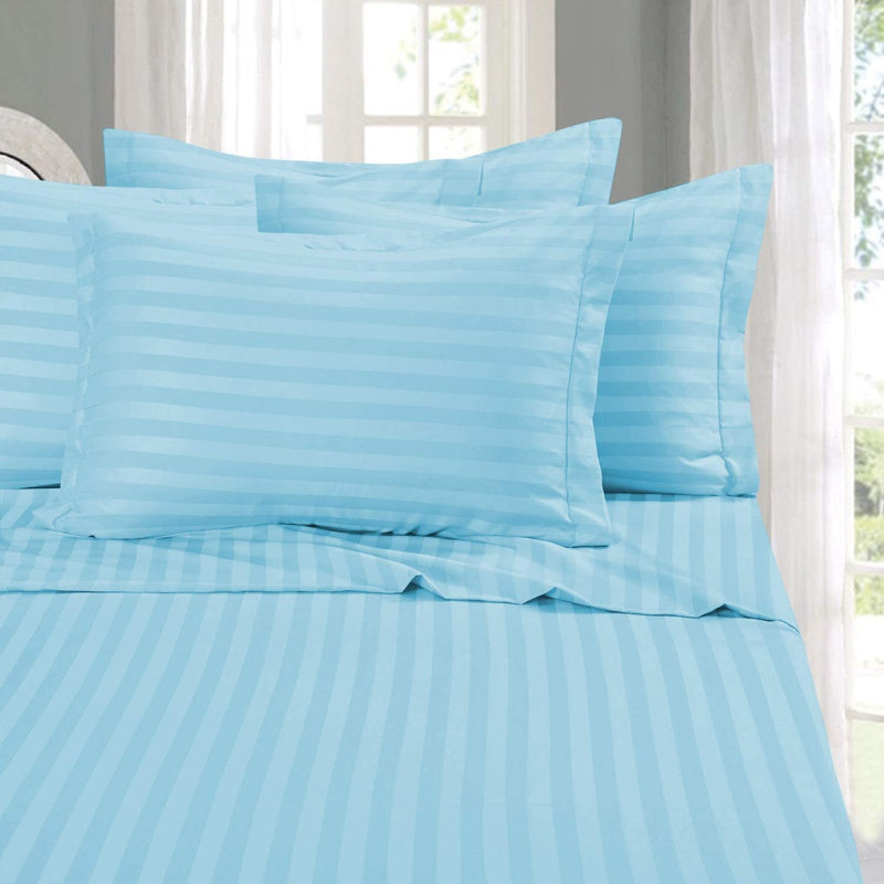 Microfiber Percale Striped Sheet Set, Aqua, King Sheet Set with 2 Pillowcases