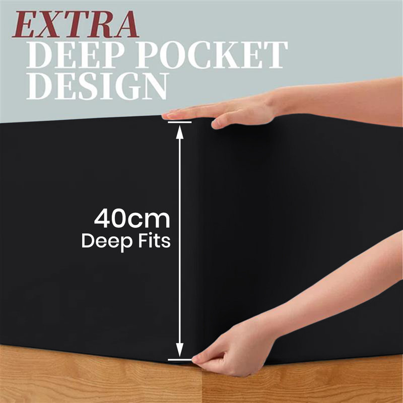 40 cm Soft Brushed Microfiber Extra Deep Fitted Sheet, Double (4'6), Black
