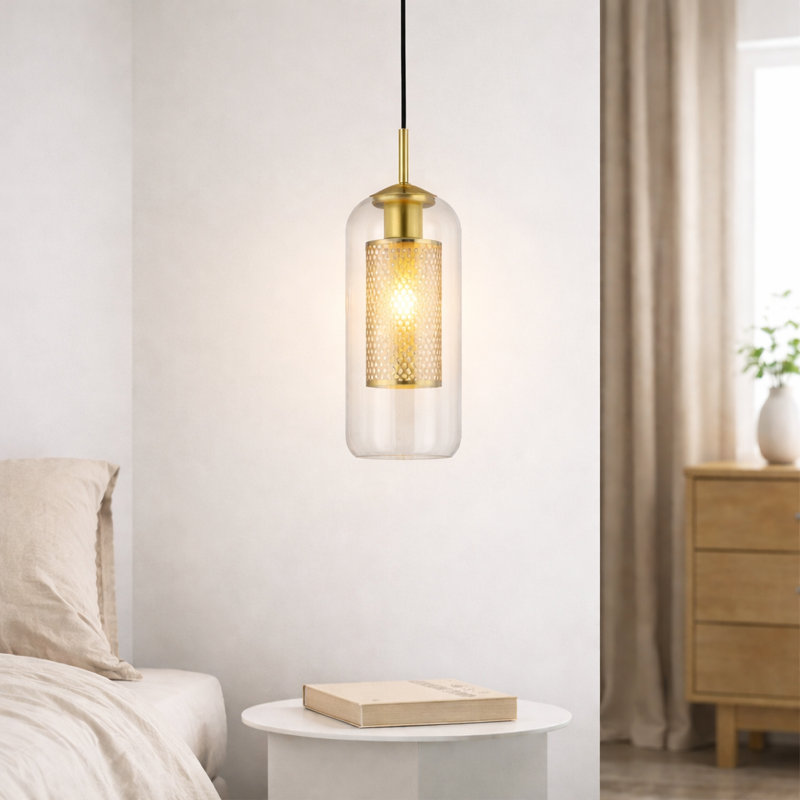 Rakai Pendant Lamp 1 Light E27 - Modern Cylinder Gold Glass Hanging Lamp without Bulb