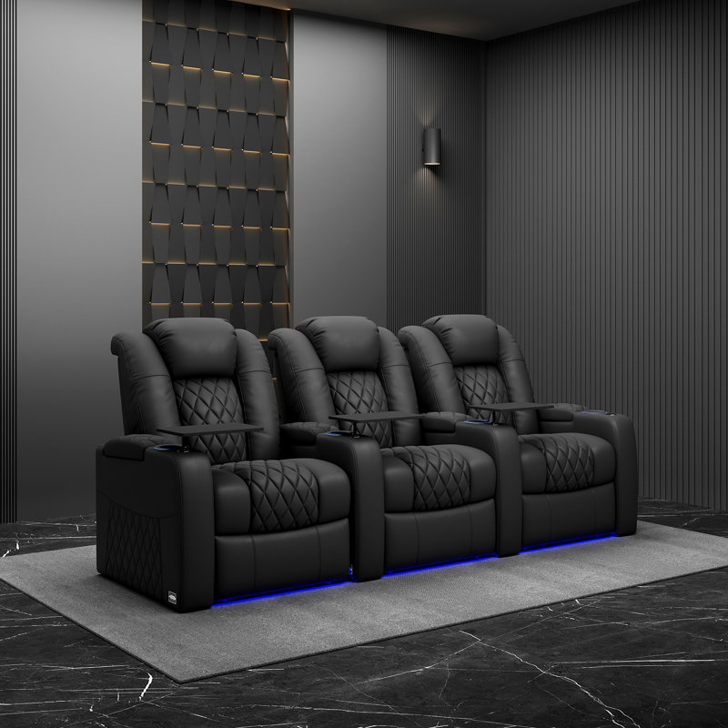 Power Zero Gravity Top Grain Leather Home Theater Recliner Seating, Black 