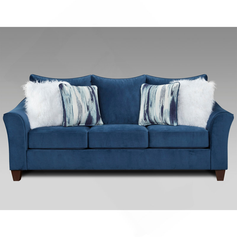 Fabric Pillowback Sofa, Navy Blue Fabric