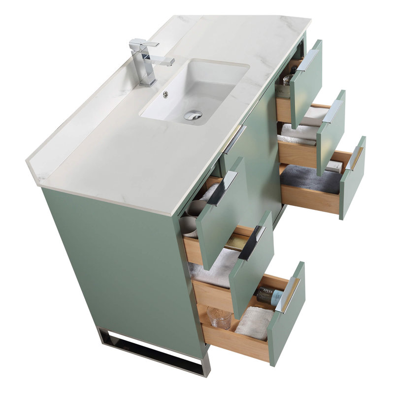 Gerwyn 48'' Single Bathroom Vanity with Stone Top, Chrome, Mint Green