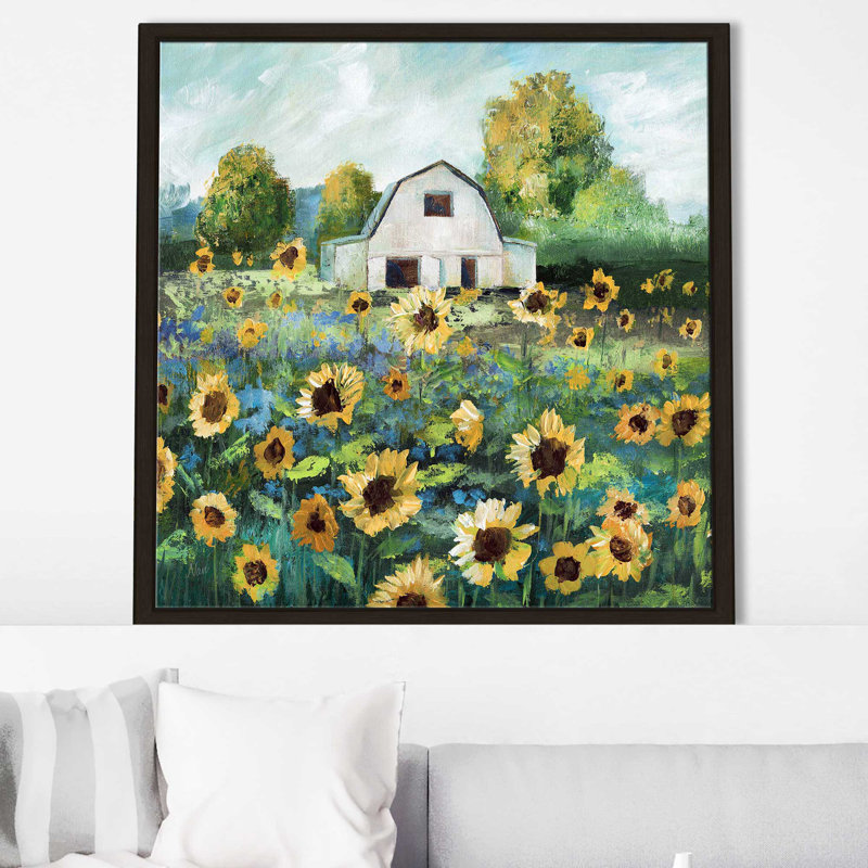 Tournesol grange par Nan - peinture, Cadre flottant espresso, H 21,5 po x l 21,5 po x P 2 po