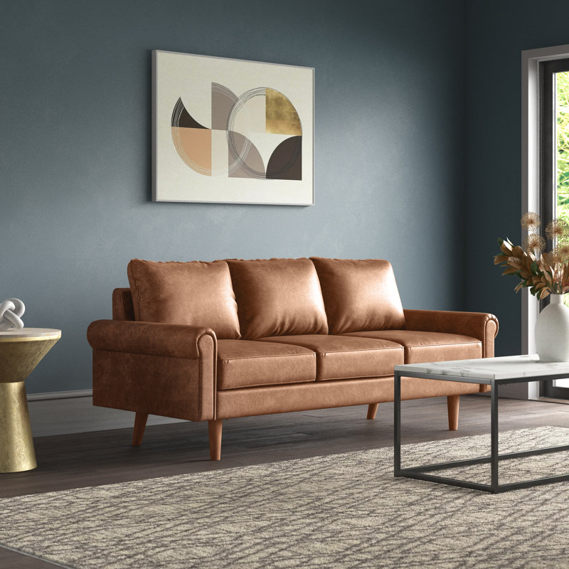 Alissa Upholstered Sofa, Brown Suede