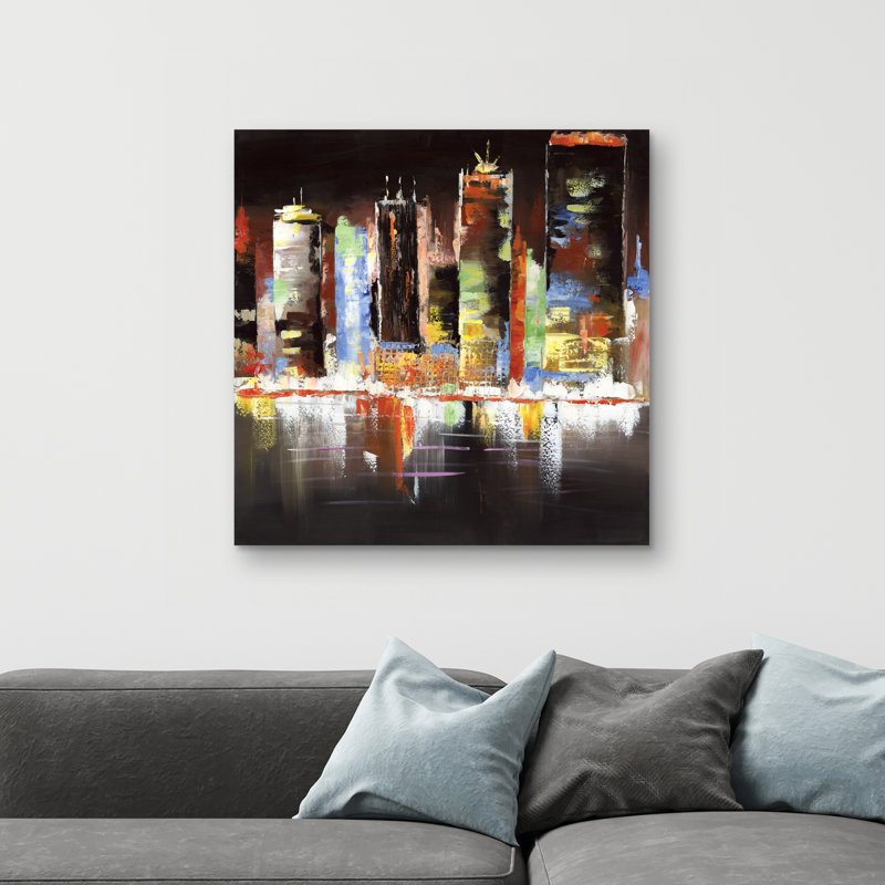 Cityscape by night - 32"x32" art on canvas