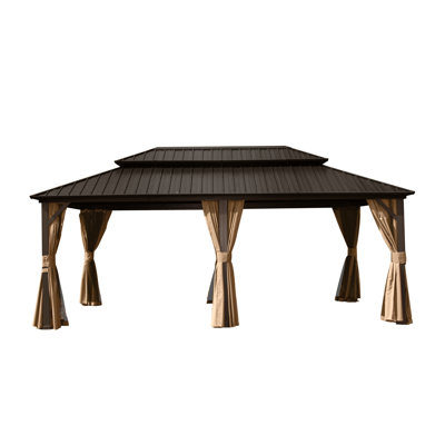 12' X 18' Gazebo With Galvanized Steel Roof, Aluminum Body. Weather- Design. Brown Gazebo, Metal And Steel. Double Roof For Optimal Comfort.