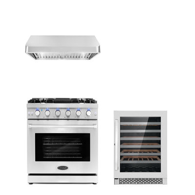 3 Piece Kitchen Package with Wine Refrigerator & 30"" Freestanding Gas Range -  Cosmo, COS-3PKG-017