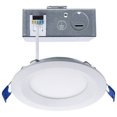 10 watts DEL directe fil Downlight SlimFit déflecteur lisse 4 pouces CCT sélectionnable ronde télécommande blanche finition