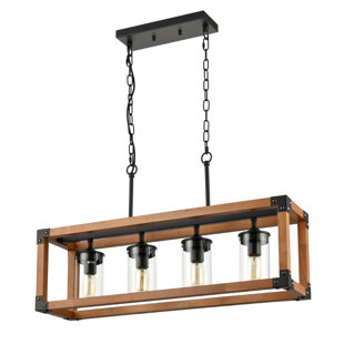 Lustre linéaire rustique en bois à 4 lumières pour îlot de cuisine