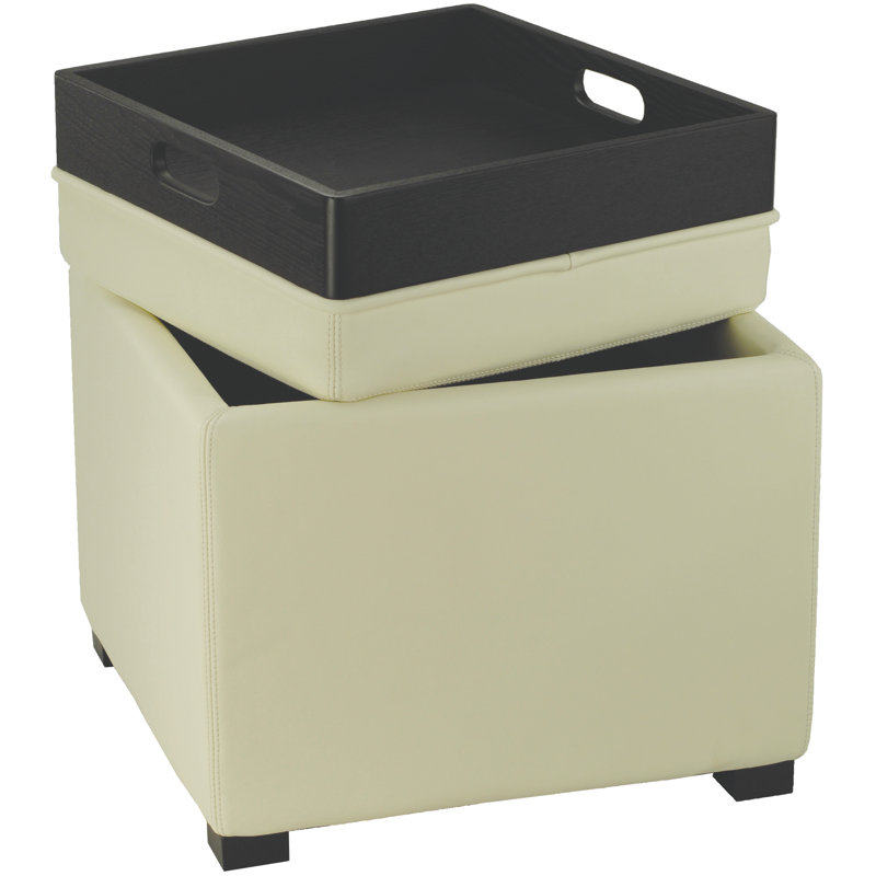 Alesea Upholstered Ottoman, Off-White Faux Leather