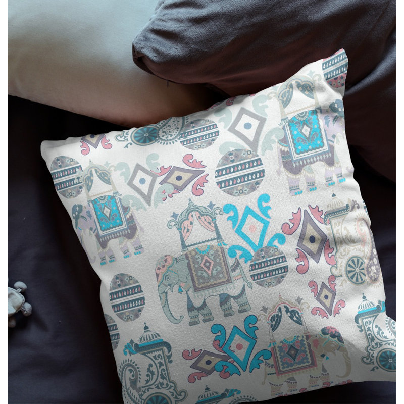 Coussin 18 po x 18 po Broadcloth, Turquoise / floral gris