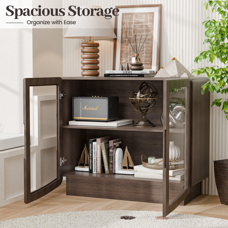 Modern 31" Wide Accent Cabinet, 2-Door Sideboard Buffet Cabinet With Adjustable Shelves, Freestanding Credenza Storage Cabinet For Living Room And Dining Room, Walnut