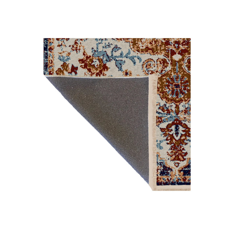 Tapis décoratif bleu à motif traditionnel, Rectangle 3 pi 11,24 po x 5 pi 10,87 po