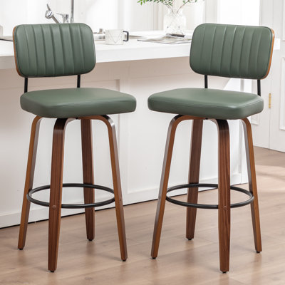 Upholstered Swivel Bar Stool with Wood Frame