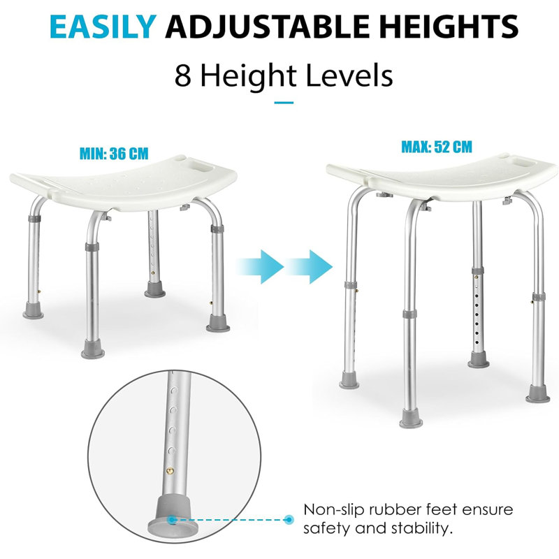 Bath Stool Shower Chair, 8 Height Levels Bath Chair From 38-55 Cm, Aluminium Legs & Non-slip Bath Seat For Indoor Shower, Lightweight And Slim Shower Stool For Seniors And Disabled People