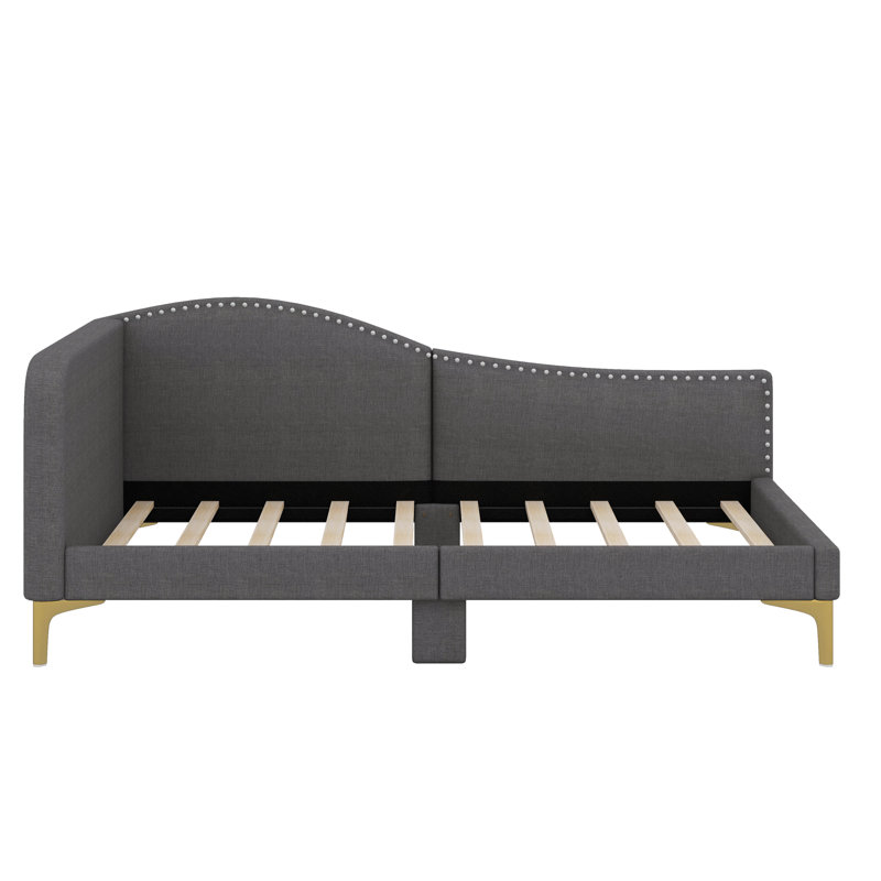 Upholstered Daybed With Headboard And Armrest, Gray, Twin