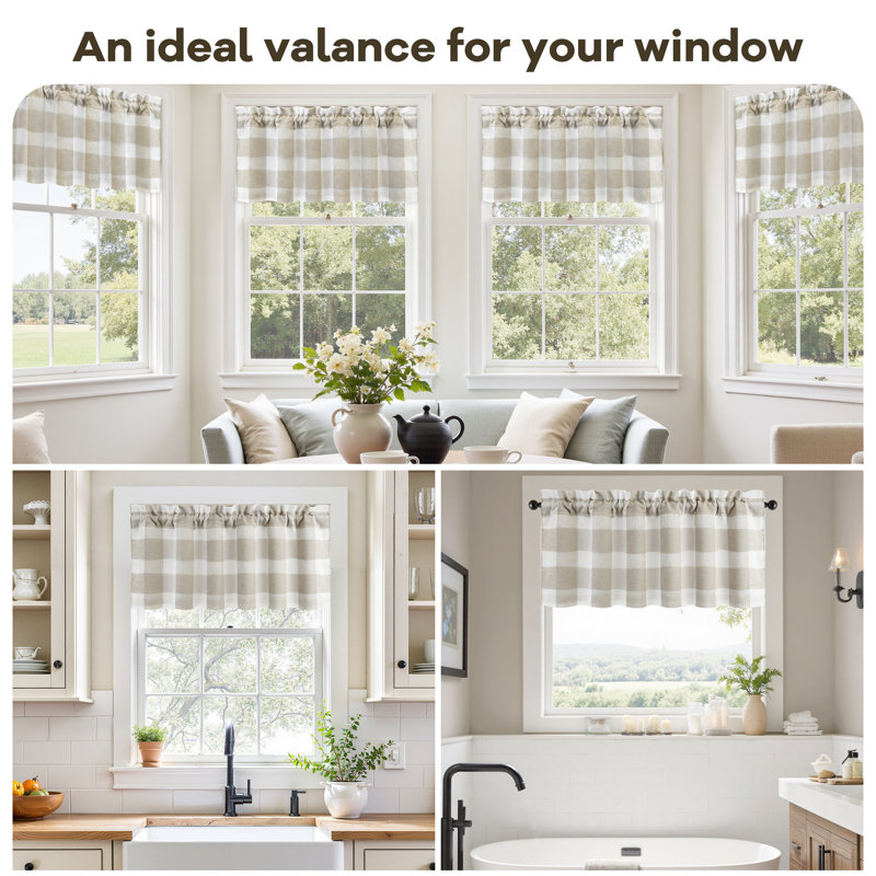 Adamari Lined Valances for Windows Buffalo Check Curtain Window Valances Woven Plaid Blackout Thermal Insulated for Kitchen, Living Room 1 Pack