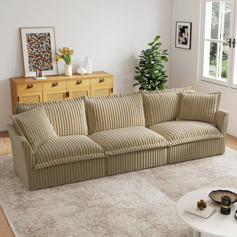 Canapé 120 po en velours côtelé détachable à trois places, Gris