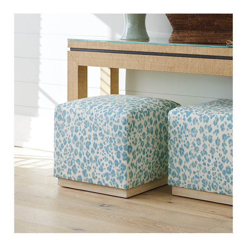 Barclay Butera Upholstery Square Ottoman, Cameo Shores, Light Blue