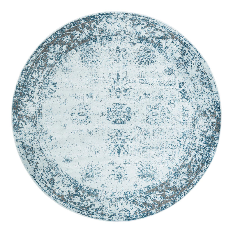 Tapis Brandt, Non, Bleu clair / Bleu marine, Rond 7 pi 10 po