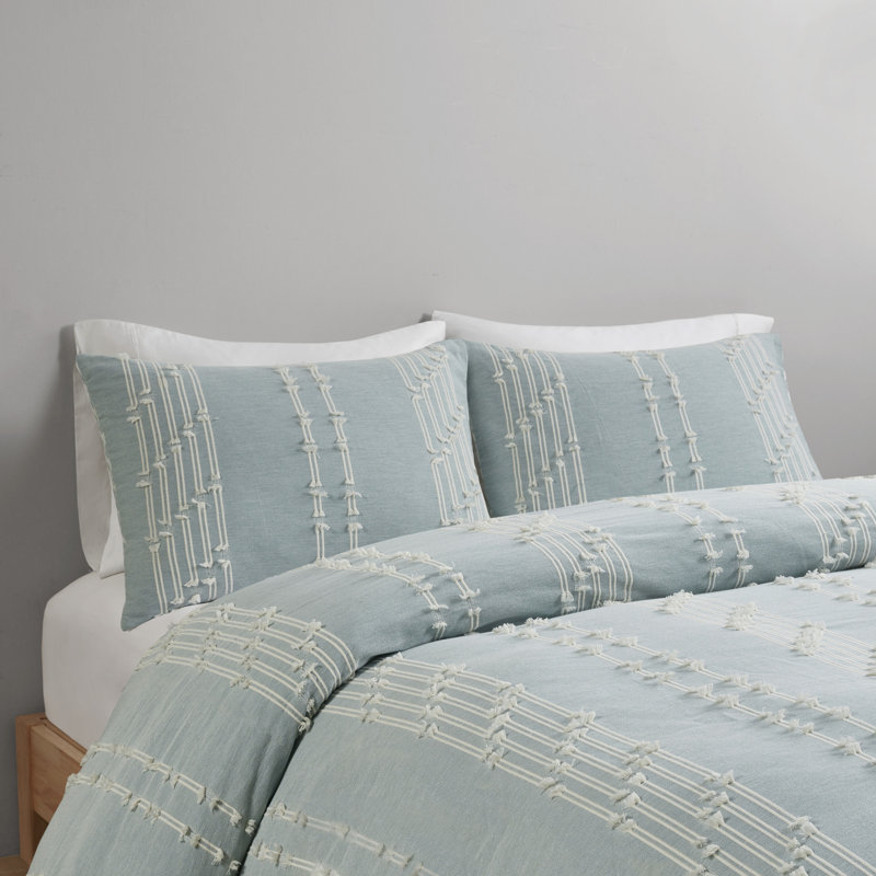Aqua 100% Cotton Jacquard 3-Piece Full/Queen Bedding Set, Aqua, Full/Queen Duvet Cover + 2 Standard Shams