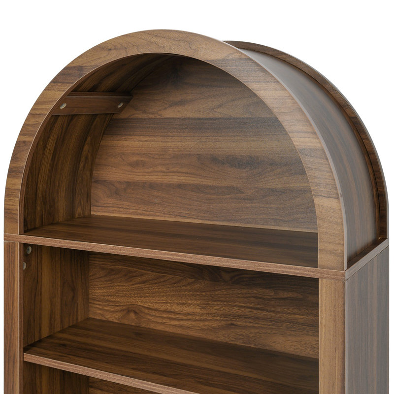 Small Black Bookcase Arched Bookshelf, Walnut