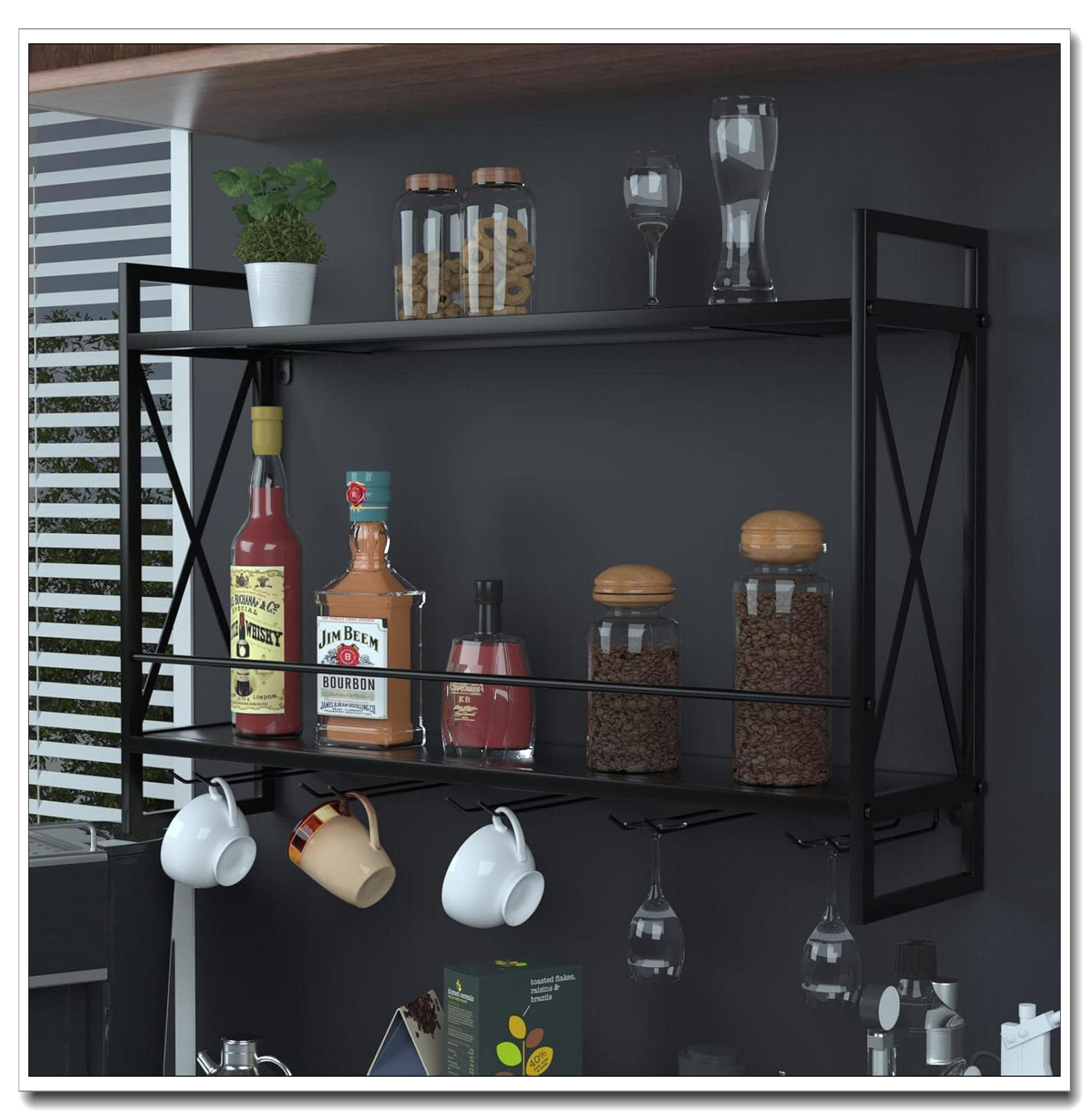 Trent Austin Design 24.2In 2 Tier Black Metal Wall Mounted Wine Rack ...