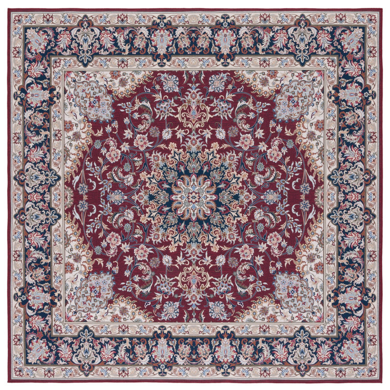 Czarnetzki Oriental Red / Navy/Cream Area Rug, Square 6'