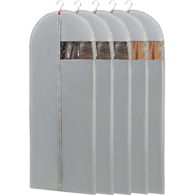 Dress Bags For Gowns, 65'' Long Garment Bags For Hanging Clothes, Dress Garment Bag, Grey Dress Cover With Clear Window For Dresses, Coats, Uniforms - 5 Pack