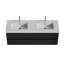 Meuble-lavabo 60 po en noyer avec lavabo à surface solide blanc brillant et tiroirs noirs doux, meuble-lavabo mural flottant pour salle de bain moderne