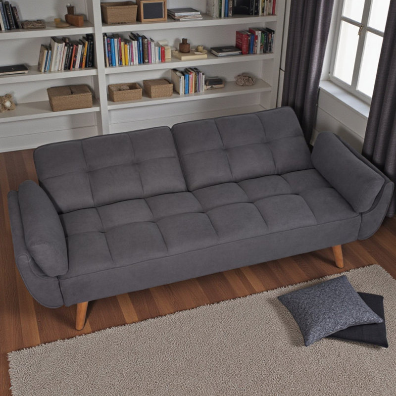 Edriel 75.39" Futons Upholstered Convertible Sofa, With Tapered Wood Legs And Adjustable Backrest, Dark Gray Linen