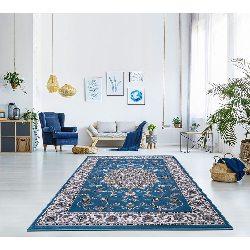 Tapis turc Gudella - Bleu, Rectangle 9 pi 2 po x 12 pi 2 po