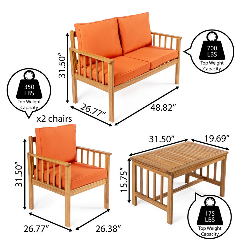 Jolliff Acacia 4 - Person Patio Conversation Set with Cushions, Orange