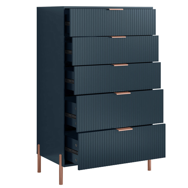 Commode 5 tiroirs Kenery, Bleu marine