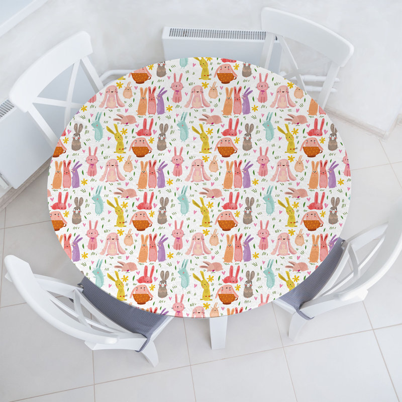 East Urban Home Bunny Fitted Round TableclothMulticolor 79471, 51.97" Round