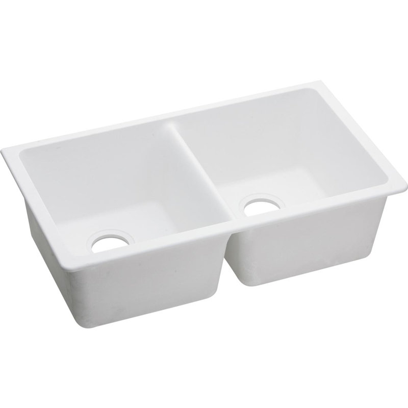 Quartz Classic 18.5" W x 33" L Double Basin Undermount Kitchen Sink, White