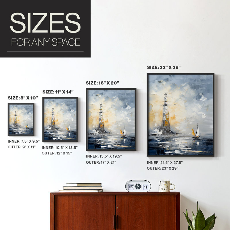 NAUTICAL Series, impression encadrée en bois massif, Noir, noir, noir, noir, H 21 po x l 17 po