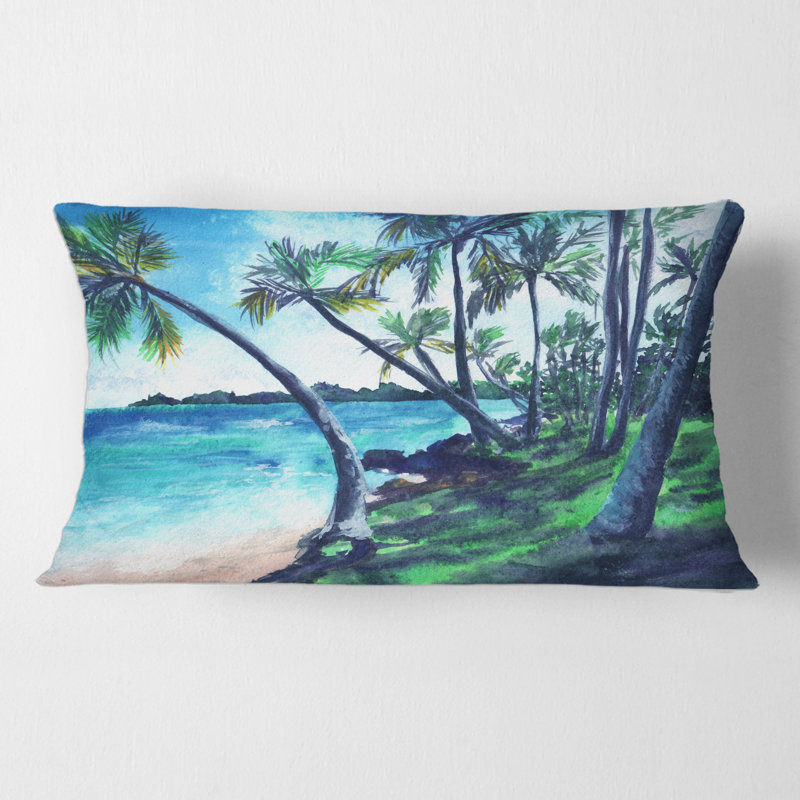 Rectangle, plage tropicale au paradis d'été - Coussin décoratif imprimé nautique et côtier