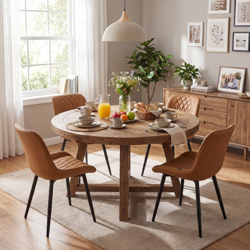 Modern Dining Chairs Faux Leather Upholstered Kitchen Chairs Side Chair With Metal Legs, Tan