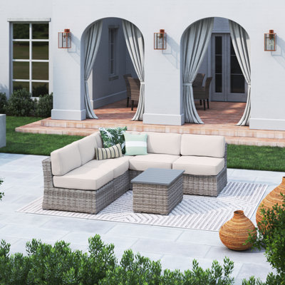 Tonioni Premium All-Weather Wicker 4 - Person Modular Patio Conversation Set with Cushions