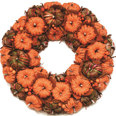 Autumn Harvest Woven Pumpkin Artificial Thanksgiving Wreath 15 Inch Unlit