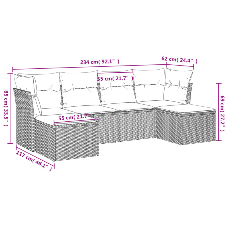 Vidaxl Garden Sofa Set Black PE Rattan 6 Piece Durable Garden Sofa Set