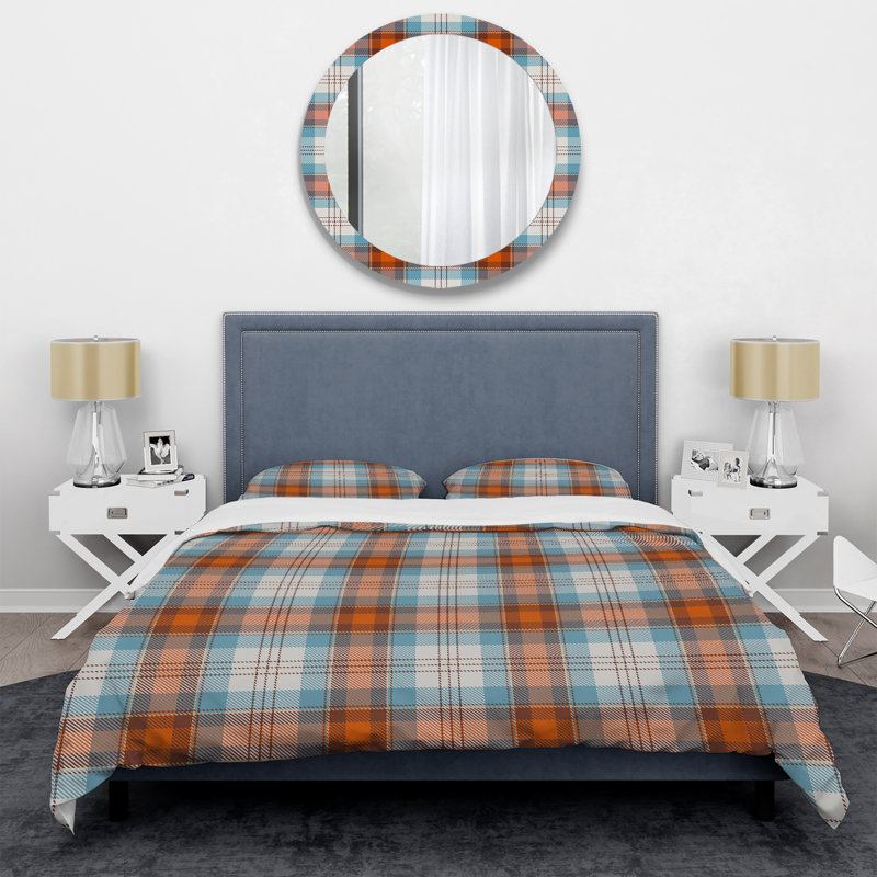 Tartan à carreaux bleu et brun - Ensemble de housse de couette abstrait - Microfibre de polyester